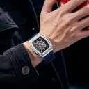 Mini Focus Unique Men Watch Tonneau Casual Wrist Watch (Hollow/Waterproof/Super Luminous/Calendar) Soft Silicon Band Fashion Cool Watch for Men