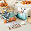 4 x Artscope Fall Decorative Throw Pillow Covers 16x16 Inch Set of 4 Fall Gifts for Home Decor, Autumn Pumpkin Sweet Home Thankful Grateful Blessed Outdoor Farmhouse Pillow Cases for Sofa Couch-Blue