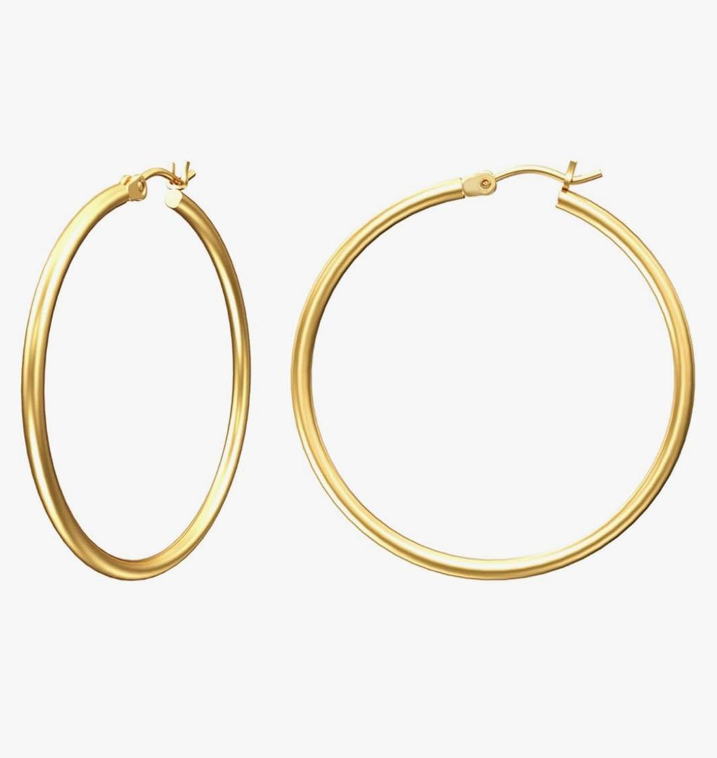 Gacimy Gold Hoop Earrings for Women 14K Real Gold Plated Hoops with 925 Sterling Silver Post