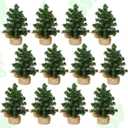 Yinder Tabletop 12 Pcs Mini Christmas Tree 7.87 Inch Artificial Mini Xmas Miniature Pine Christmas Tree with Linen Base for Xmas Holiday Decorations Indoor Home Kitchen Dining Table