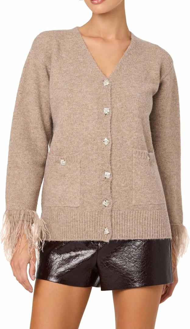 ASTR The Label Womens Grie Cardigan (Small, Taupe)