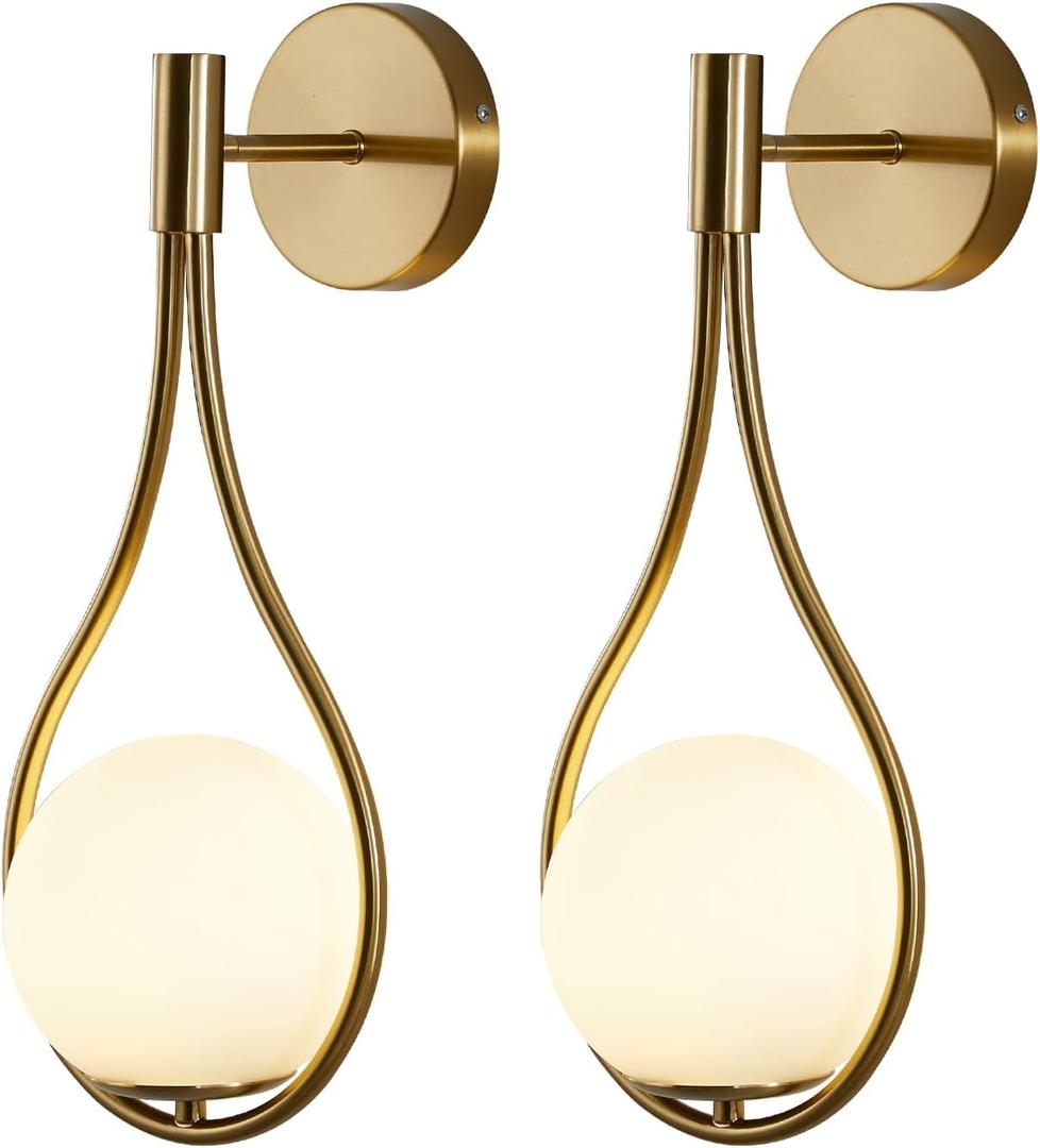 KCO Wall Sconce Mid-Century Drop Design Wall Mounted Light Brushed Brass Wall Lamps, Wall Mount Light Fixture for Bedside Living Room (2 Pack)