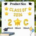 2 x Class of 2026 Balloons 16 Inch Graduation Balloons Gold Class of 2026 Balloon with Star Balloons for Graduation Decorations 2026