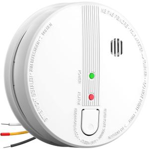 Smoke Detector, Hardwired Interconnected Smoke Detectors, Smoke Alarm with Replaceable 9V Battery, Interconnects Up to 12 Fire Alarms Smoke Detectors, Fire Alarm with Test/Silence Button, 1Pack