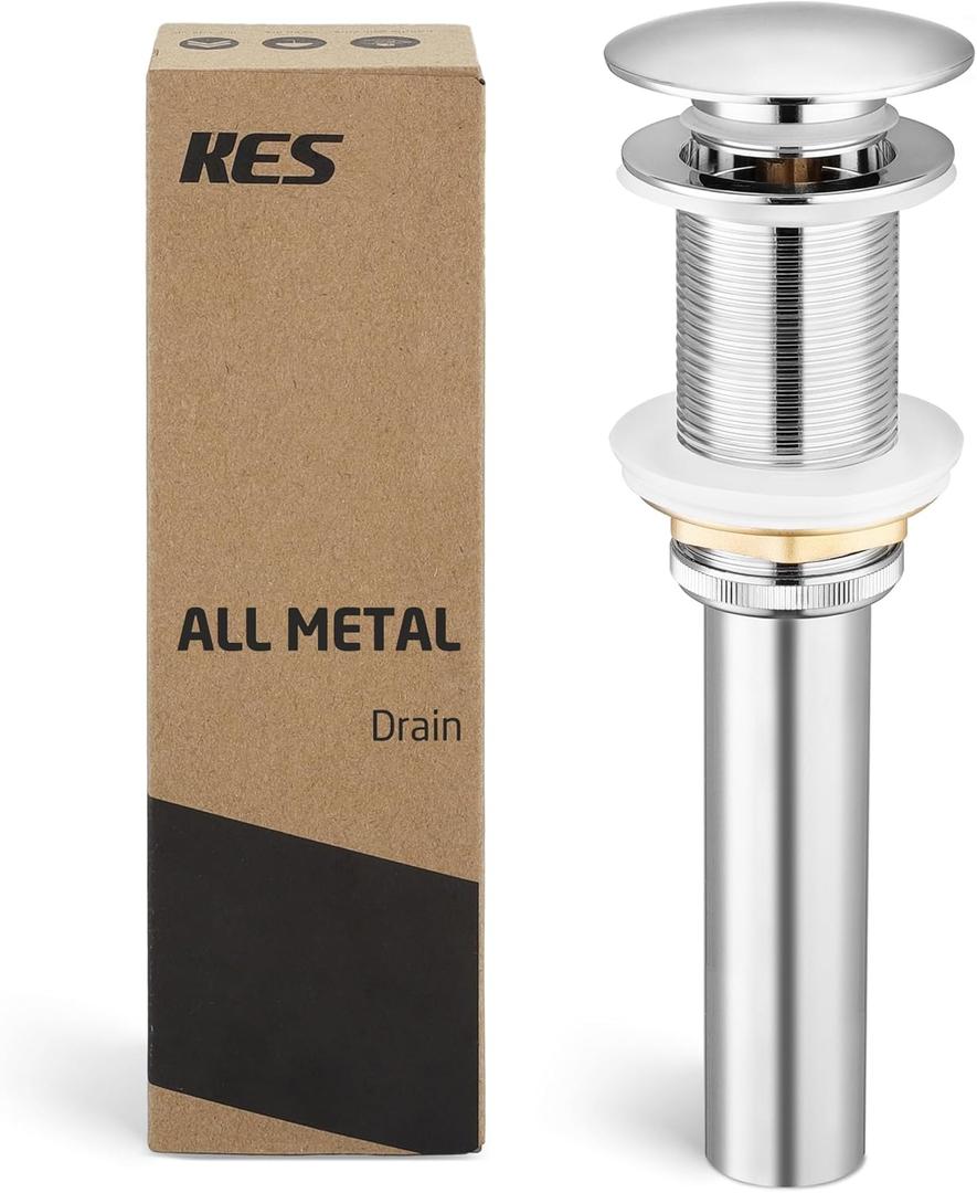 KES Bathroom Sink Drain Without Overflow Vessel Sink Lavatory Vanity Pop Up Drain Stopper Polished Chrome for 1.6"-1.9" Sink Hole, All Metal Rustproof Brass and 304 Stainless Steel, S2008D-CH