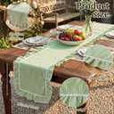 Tudomro 1 Pack Ruffle Table Runner 90 x 16'' Farmhouse Scalloped Pleated Table Runner Cotton Scalloped Long Dresser Scarves for Dining Room, Wedding, Kitchen Rustic Home Decor(Plaid,Green)