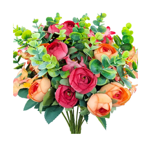 4 Bundles Artificial Peony Flowers with Eucalyptus & Lilac, UV Resistant Faux Silk Plants for Outdoor Planters, Cemetery & Home Decor, Realistic Floral Arrangement Centerpieces