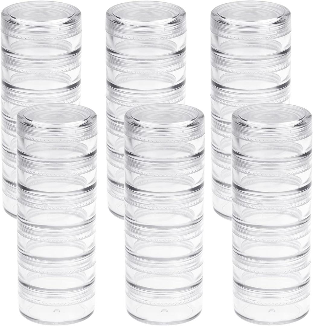 Fengek 6 Sets 6 Layer Stackable Plastic Containers, 10G/10ML Clear Cosmetic Storage Box Round Organizer Jars for Beads, Buttons, Small Jewelry Findings