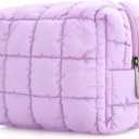 E-Tree Cute Makeup Bag,Quilted Cosmetic Bag for Women,Make up Pouch for Purse,Toiletry Zipper Pouch,Checkered Bag,Travel Case,Storage Pouches for Organization (Purple) (7.5 x 5.5 x 3.5)