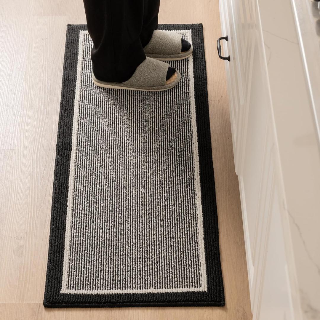 GRANNY SAYS Kitchen Mats for Floor, Kitchen Rugs Non Slip Washable, Runner Rugs for Kitchen Floor, 47 x 17.7, Stain Resistant Comfort Standing Mat Made of 100% Polypropylene, Black-Stripe (1'6" x 3'11")