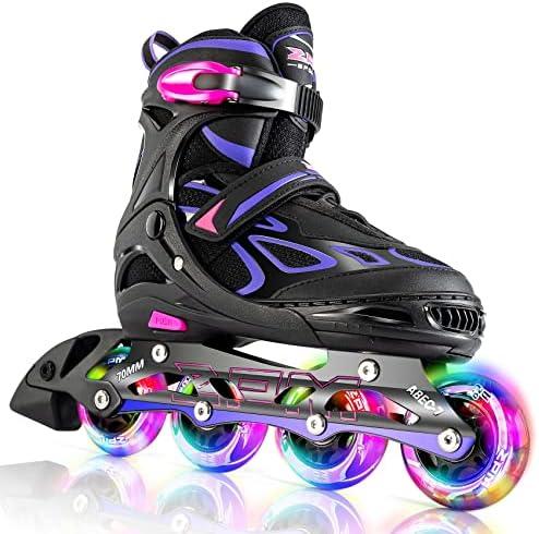 2PM SPORTS Vinal Girls Adjustable Flashing Inline Skates, All Wheels Light Up, Fun Illuminating Skates for Kids Men Adult Women and Boys, Medium - Big Kid (1-4 US)
