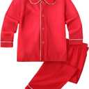 Kids Tales Girls Boys Button-Down Pajamas Set Toddler Christmas Sleepwear Red Long Sleeve Shirt Tops + Pants Nightwear PJS (2-3T)