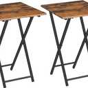 HOOBRO Folding TV Tray Tables, Set of 2 Wooden TV Trays Side Tables, Portable Sofa Snack Table, Industrial End Table for Small Spaces, Easy to Install and Fold, Rustic Brown and Black BF27BZP201