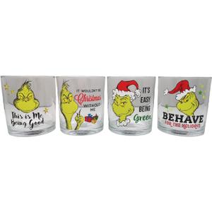 Bioworld Dr. Seuss GRINCH Drinking Glasses Set Of 4 10 Oz. (295 ml.)