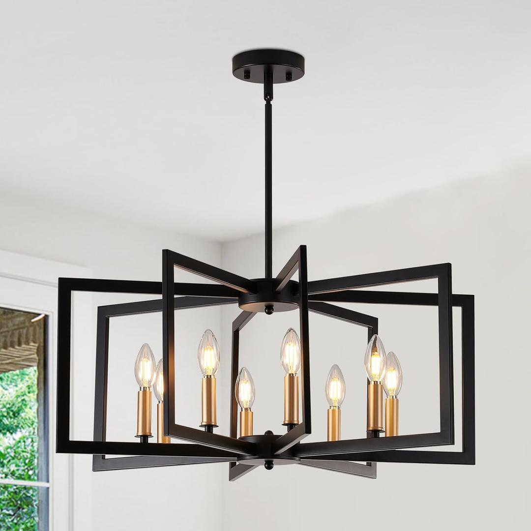 Black Chandelier for Dining Room, 8-Light Kitchen Chandelier Light Fixture Modern Metal Industrial Large Chandeliers for Farmhouse Entryway Living Room (Black Gold) (Multicolor)