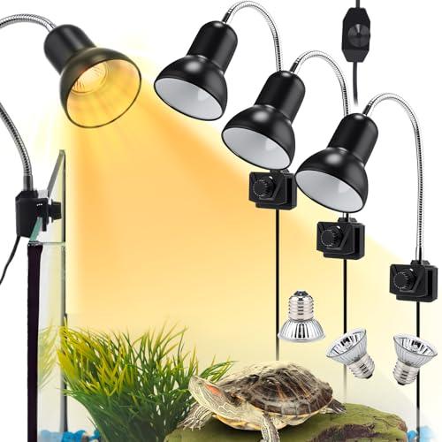 Tuanse 3 Set Reptile Heat Lamp Turtle Light Uvb Uva Adjustable Basking Light for Aquatic Turtle with 360° Swivel Clip 50w Full Spectrum Sun Sunbathe Heat Bulb for Aquarium Tank Reptile Snake Amphibian (Black)
