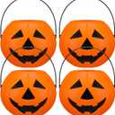 4 Pcs Plastic Pumpkin Buckets Trick or Treat Halloween Candy Baskets with Handle 6.7 x 5.1 Inches Plastic Pumpkin Large Candy Basket for Halloween Trick or Treat Party Supplies (Funny)