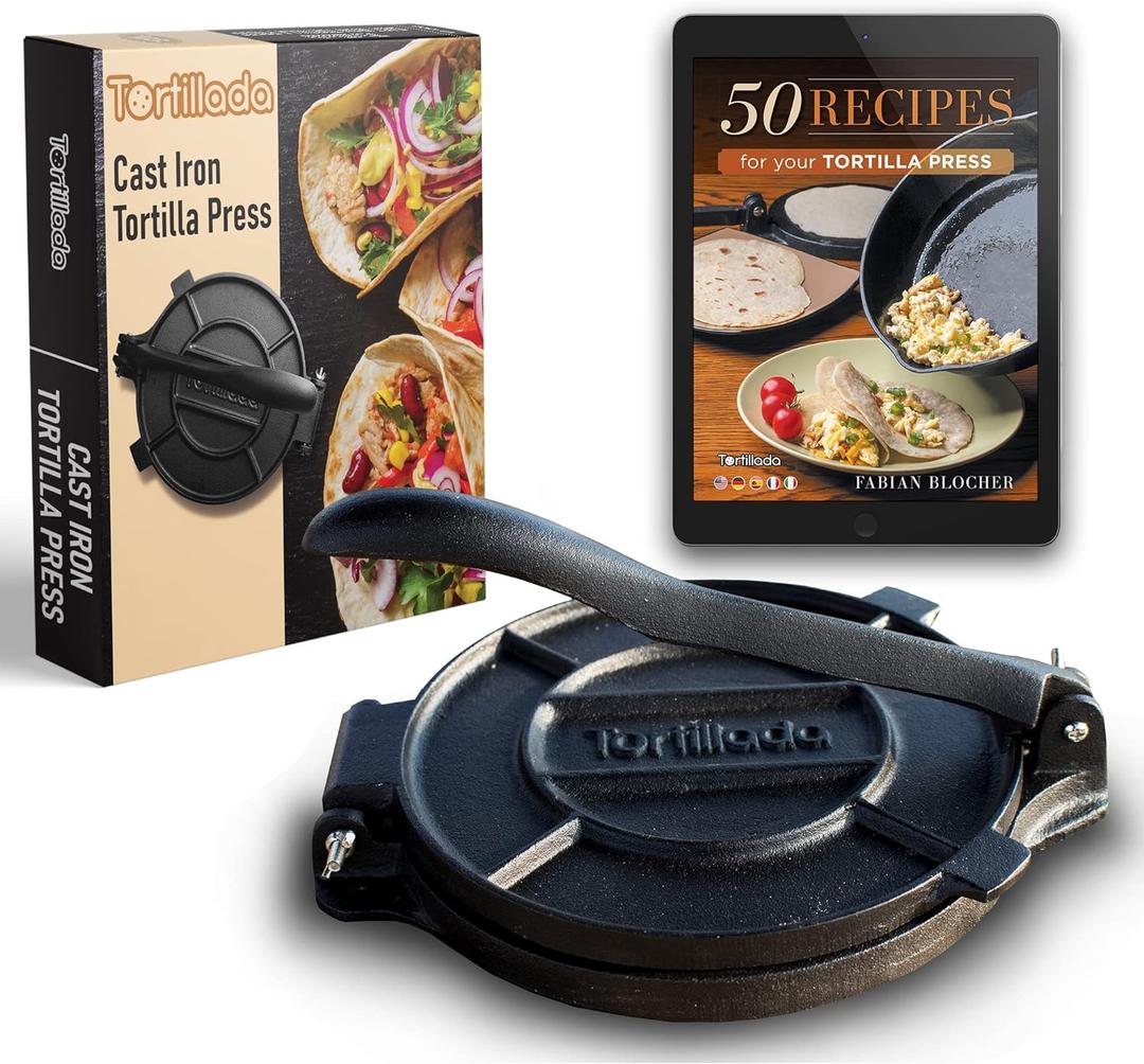 Tortillada  Premium Tortilla Press Cast Iron with Recipes E-Book (10 Inch)