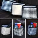 Car Trash Can, Mini Foldable Vehicle Garbage Organizer with 15PCS Bin Bag, Check Pattern Auto Interior Hanging Bin Container Accessoies, Universal for SUV Sedan Truck (Beige/White)