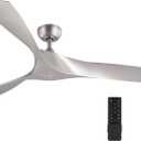 VONLUCE Ceiling Fan No Light, 52" Mid Century Ceiling Fans and Remote Control, 6 Speeds Noiseless DC Motor, 3 ABS Blades, Indoor Ceiling Fan for Kitchen Bedroom Living Room Farmhouse, Nickel