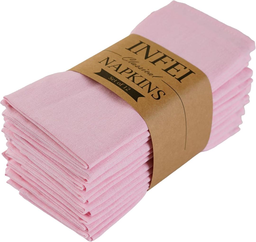 Pink Polyester Linen Blended Thin Dinner Cloth Napkins - Set of 12 (40 x 40 cm) - for Wedding Parties Events & Home Use (Pink)