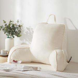 StarAneer Reading Pillow for Sitting in Bed Adult, Back for Bed Sitting Up, Pillow, Backrest Back Support Chair Pillow, College Dorm Essentials for Girls and Boys (Velvet Beige, Large)