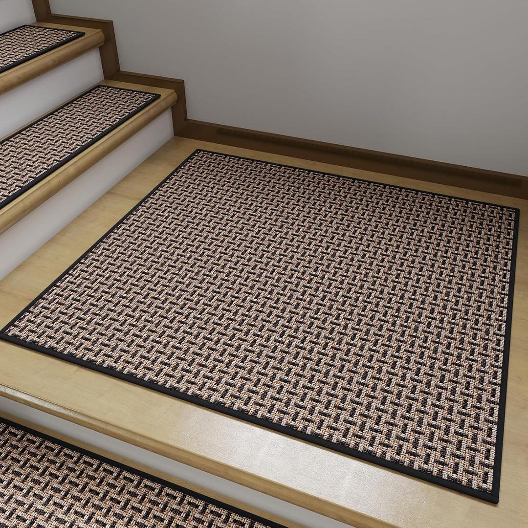 1PC Stair Treads Non-Slip Washable Peel and Stick Stair Treads for Wooden Steps Indoor Reusable Stair Carpet Treads Adhesive Stair-Runner Rugs for Kids and Dogs Elder30"x30"Black)