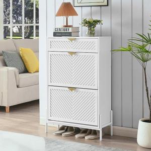 Shoe Cabinet Storage with 2 Flip Drawers, Narrow Hidden Shoes Organizer Cabinet for Entryway, Freestanding Slim Shoe Rack Front Door Entrance(White), Medium