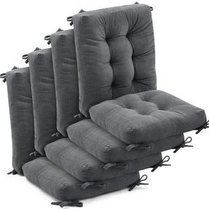 Juexica 4 Set Outdoor Patio Chair Cushions Corduroy Seat High Back Tufted Pillow Replacement Rocking Patio Chair Pads for Outdoor Indoor Home Office(Dark Gray)