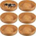 Hushee 6 Pcs Small Round Basket for Entryway Table Woven Wicker Key Bowl Basket Rattan Round Tray Organizing for Key Wallet Cell Phone Fruit Food Holder Decorative Table Storage (Brown)