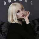 Bob Platinum Blonde Wig for Women Short Straight Blonde Wigs with Bangs Natural Fashion Synthetic Wigs for Daily Cosplay Colorful Costume Wig Use 12 Inch