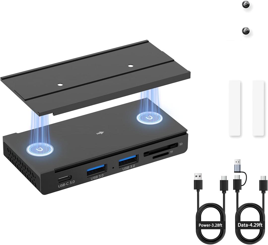 EJAY 5-in-1 Magnetic USB 3.0 Hub with SD/TF Card Reader, 5Gbps USB Data Hub for Desk, Magnetic Hub for PC Case, Powered USB 3.0 Hub Desk Mount for MacBook, PC, 3-Way Mounting, Black