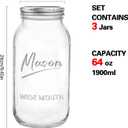 64 oz Mason Jar Wide Mouth,3 Pack Large Half Gallon Mason Jars with Airtight Lid,Big Glass Jars for Canning,Pickling,Fermenting,Storing