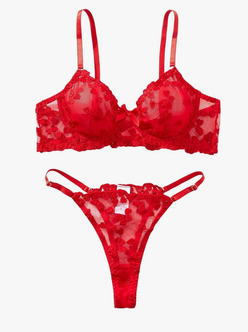 Sexy Floral Embroidered Flower Mesh Underwire Push Up Lingerie Set size M