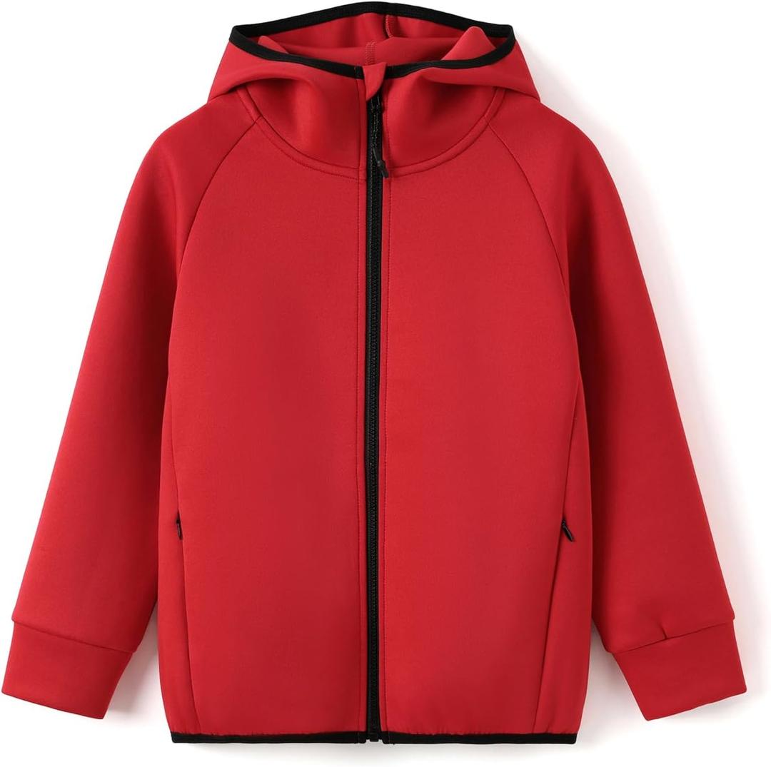 PATPAT Boys Zip Up Black Hoodie Jacket, Size 6-12, Lightweight Fall Winter Jacket Sweatshirts, School Uniform For Boys (6-7 Years, Red)