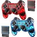 Degulan Wireless Controller Compatible with PS-2 Console, Remote Gamepad for Play 2 (Clear Red and Clear Blue)