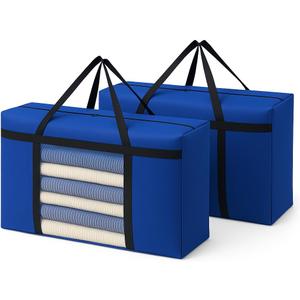 2 Pack Extra Large Moving Bags 90L with Clear Window, Heavy Duty Storage Totes with Zippers & Handles, College Packing Bags for Clothes, Boxes, Camping & Moving Supplies, Blue