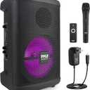 Pyle Portable Bluetooth PA Speaker-240W 8 Rechargeable Indoor/Outdoor BT Karaoke Audio System-TWS, Party Lights, LED Display, FM/AUX/MP3/USB/SD, 6.5mm in, Carry Handle-Wireless Mic, Remote Control