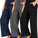 FULLSOFT 3 Pack Women's Wide Leg Yoga Pants Comfy Loose Sweatpants High Waisted Lounge Casual Pants with Pockets (Medium, Black,grey,navy Blue)