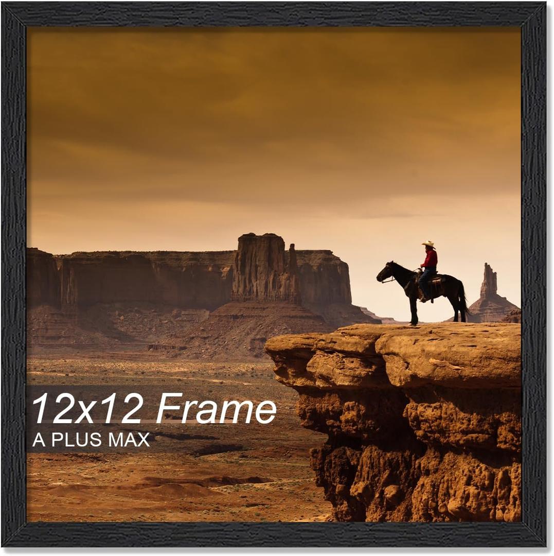 A PLUS MAX Square 12x12 Frame, Black Engineered Wood Picture Frame for 12 x 12 Picture Poster Photo, Light Weight 12 by 12 Frame with Wood-grain for Wall - 1 Pack/Black/12 x12