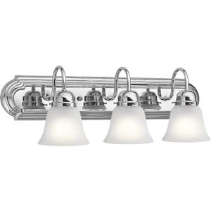 Kichler 24" 3-Light Vanity Bath Light in Chrome, Modern Bathroom Light with Clear Satin Etched Glass, (24" W x 8" H), 5337CHS