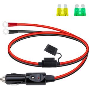 12 AWG Heavy Duty Cigarette Lighter Plug, 3.3 FT Cigarette Lighter Male Plug Adapter Cable with LED Lights and Fuse Box (20 A, 30A), Male Cigarette Lighter Plug, Car Accessories for Inverter, Air Pump