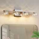 Bathroom Light Fixtures, Dimmable LED 4 Light Bathroom Vanity Light Over Mirror, Modern Crystal Brushed Nickel Vanity Lights with Clear Glass Shade for Bedroom Living Room