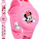 Waterproof Airtag Bracelet for Kids, Cute Cartoon Silicone Air Tag Holder Hidden Design, Light Weight Compatible with Apple AirTag Wristband for Child, Pink