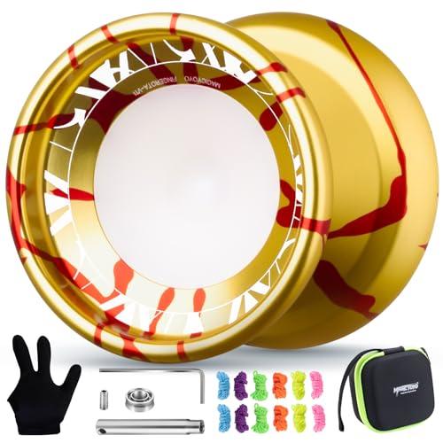 MAGICYOYO V11 FINGEROTA Professional Finger Spin Yoyo - Dual Purpose Trick Yoyo Responsive &Unresponsive Yo Yo for All Levels +Yo Yo Glove + 12 Replacement Strings +Storage Case (Golden Red)