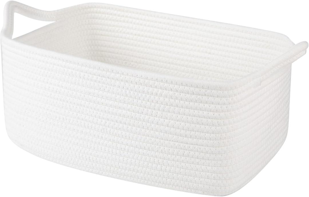 OIAHOMY 19L Woven Basket with Gift Bags and Ribbons, Gift Basket Empty for Baby Showers Birthday, Nursery Bin with Handles for Baby Room Living Room, Pet Toy Bins for Toy Organizer- White (Large: 15.35L*11.42W*6.7H)