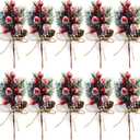 Artificial Red Berry Stems Pine Branches with Twine Bow,Christmas Pine Picks Fake Red Berry Wreath Picks, Christmas Trees Decoration Bouquets Garland Wreath Arrangements for Holiday Decor(20 Pack/red)