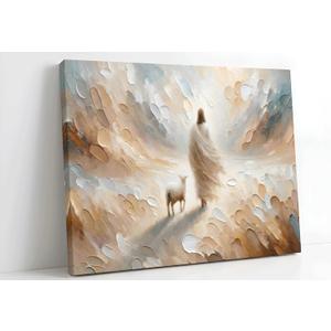 Jesus leaves the 99 sheep Canvas Wall Art Christian Jesus God Savior Wall Decor Picture Lamb Lost Sheep Poster Print Painting for Living Room Bedroom Church Decoration Ready to Hang
