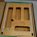 6 IN 1 Bamboo Baggie Organizer for Drawer with Labels, Expandable Storage Bag Organizer with Aluminum Foil and Saran Wrap Cutter Compatible with Quart, Gallon, Sandwich and Snack Size Bags