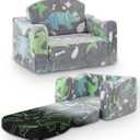 aodisman Thick Comfy Toddler Chair and Couch for Kids,2-in-1 Soft Plush Fold Out Sofa for Children,Convertible Couch to Lounger for Toddler (Gray Dinosaur)